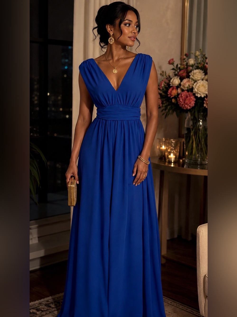 Lulu’s Elegant Royal Blue Maxi Gown Evening Dress Special Occasion